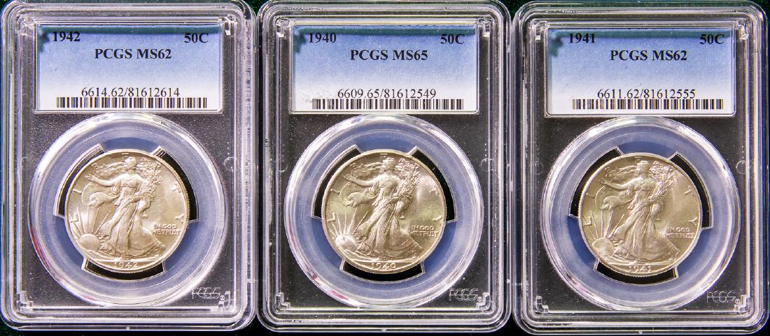 THREE 1940 - 1942 WALKING LIBERTIES HALF DOLLARS 50C (1 of 2)