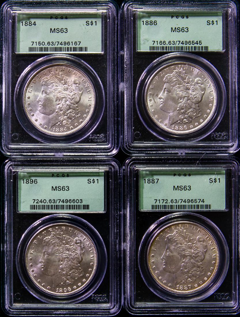 FOUR 1884 - 1896 MORGAN SILVER DOLLARS $1 (1 of 2)