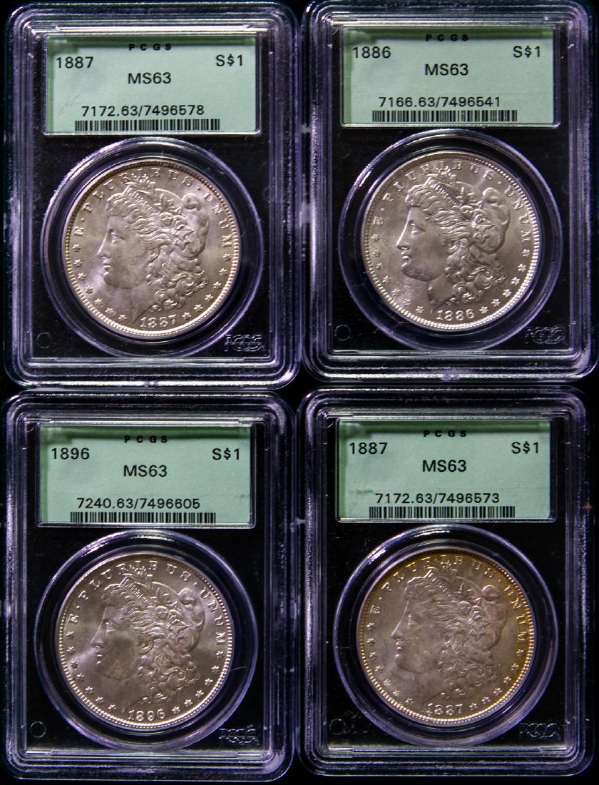 FOUR 1886 - 1896 MORGAN SILVER DOLLARS $1 (1 of 2)