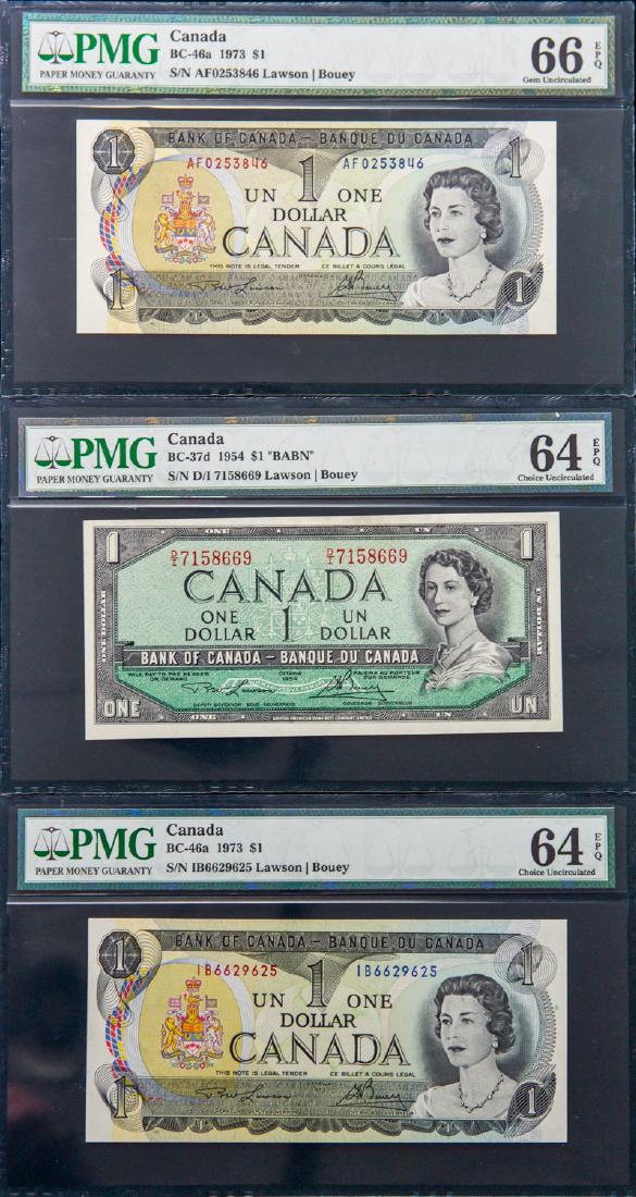 THREE 1954 - 1973 CANADIAN DOLLARS $1 (1 of 2)