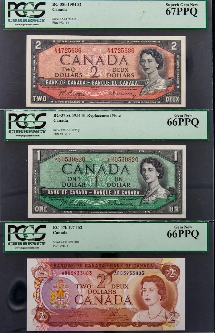 THREE 1954 - 1974 TWO AND ONE DOLLARS $2 $1 (1 of 2)