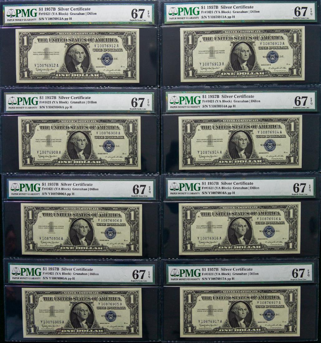 EIGHT 1957 B ONE DOLLAR $1 SILVER CERTIFICATES (1 of 2)
