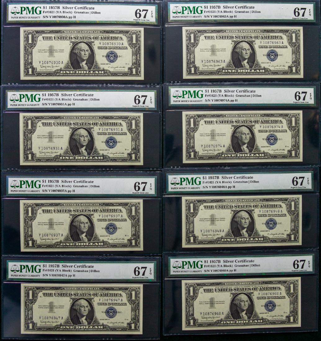 EIGHT 1957 B ONE DOLLAR $1 SILVER CERTIFICATES (1 of 2)
