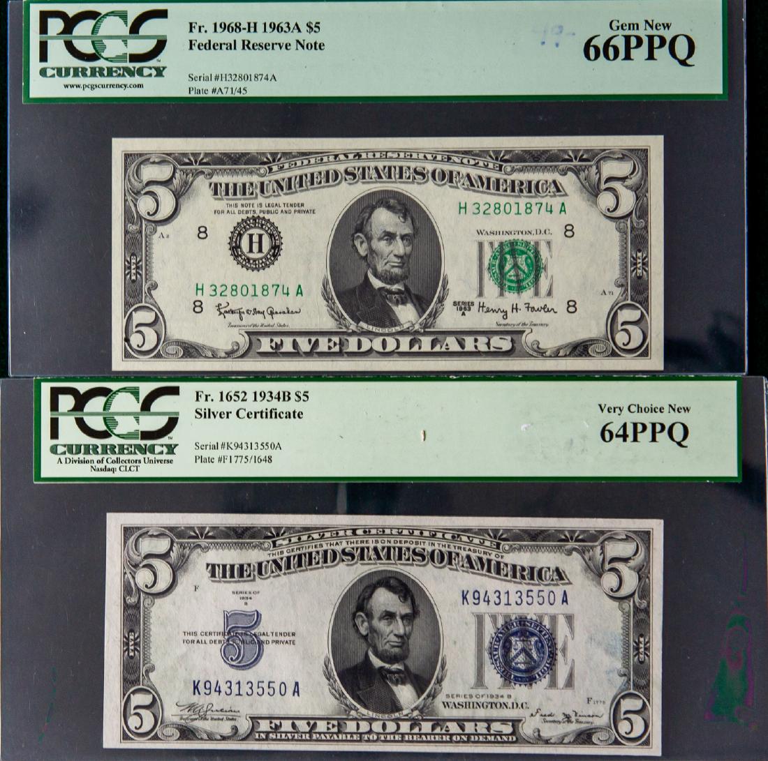 1934 B FIVE DOLLAR $5 SILVER CERTIFICATE and 1963 A (1 of 2)