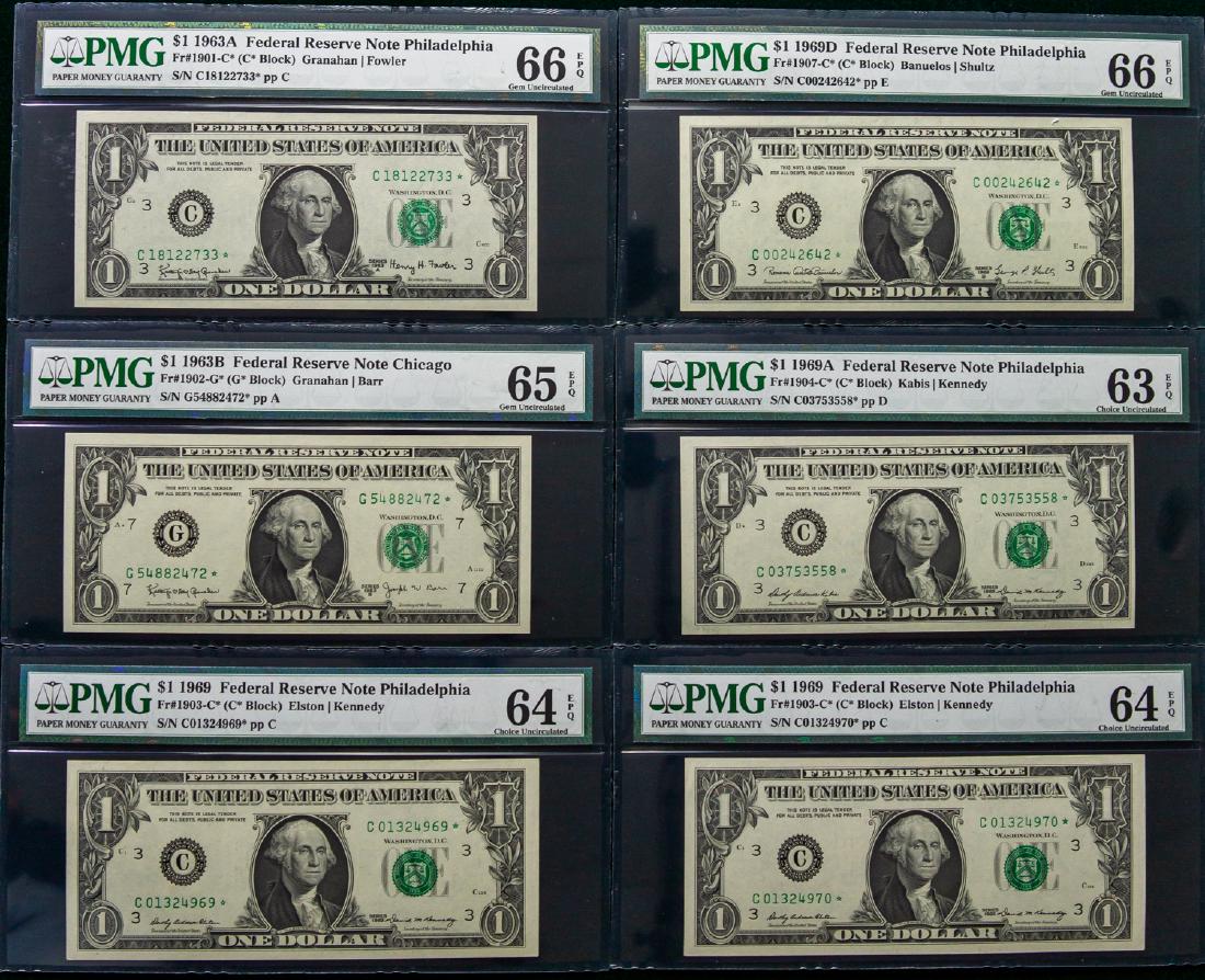 SIX 1963 - 1969 ONE DOLLAR $1 FEDERAL RESERVE NOTES (1 of 2)