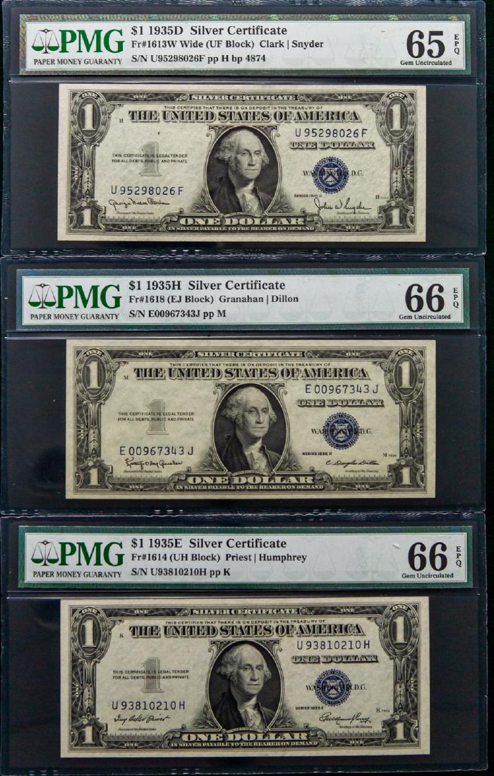 THREE 1935 ONE DOLLAR $1 SILVER CERTIFICATES (1 of 2)