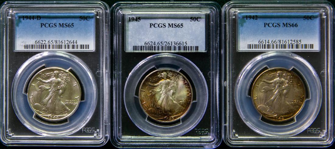 THREE 1942 - 1945 WALKING LIBERTIES HALF DOLLARS 50C (1 of 2)