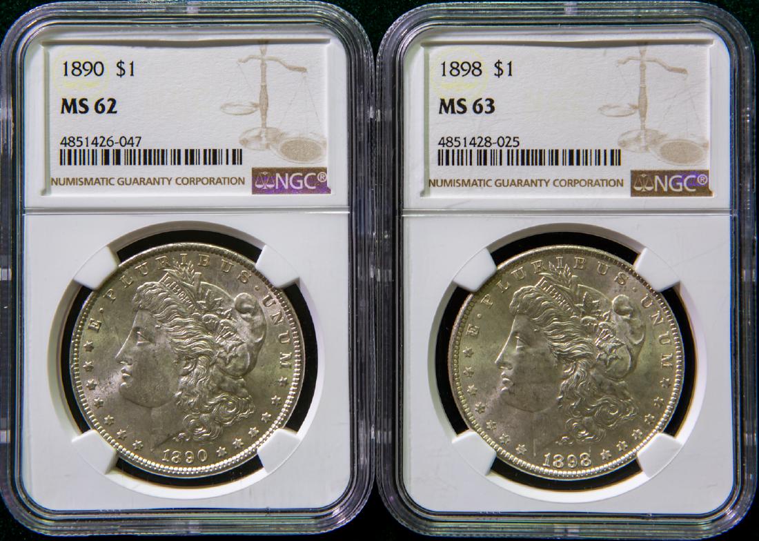 TWO 1889 - 1890 MORGAN SILVER DOLLARS $1 (1 of 2)