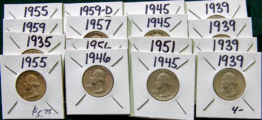 SIXTEEN 1935 - 1959 WASHINGTON QUARTERS 25C (1 of 2)