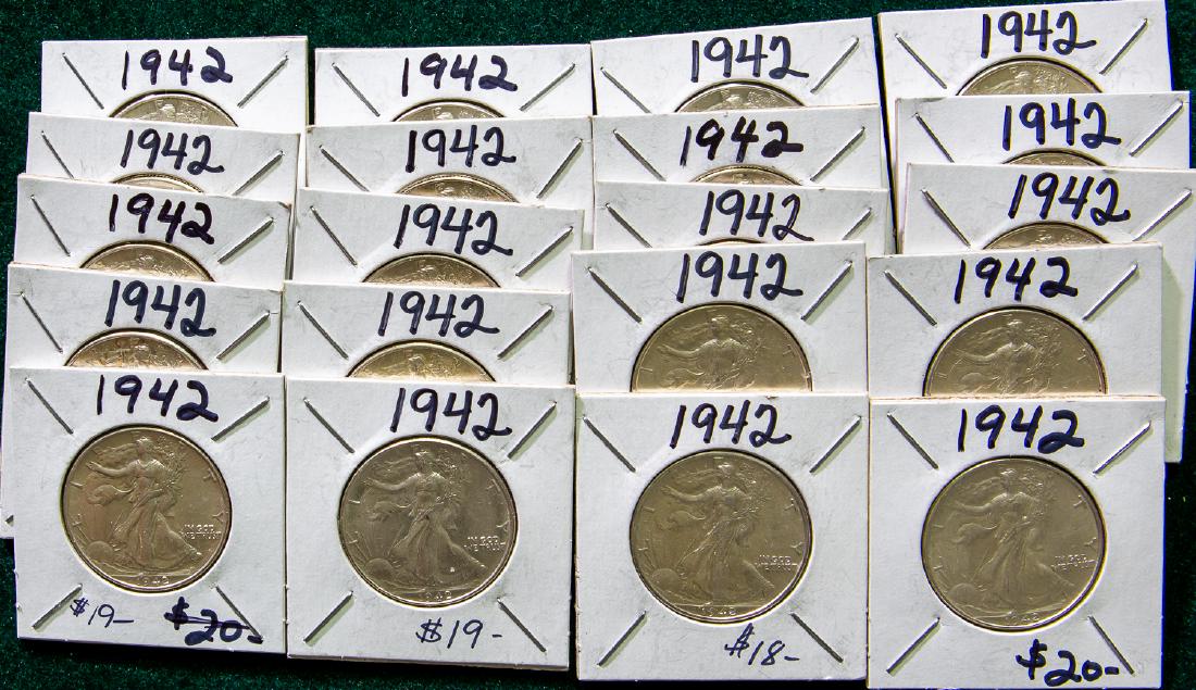 TWENTY 1942 WALKING LIBERTIES HALF DOLLARS 50C (1 of 2)