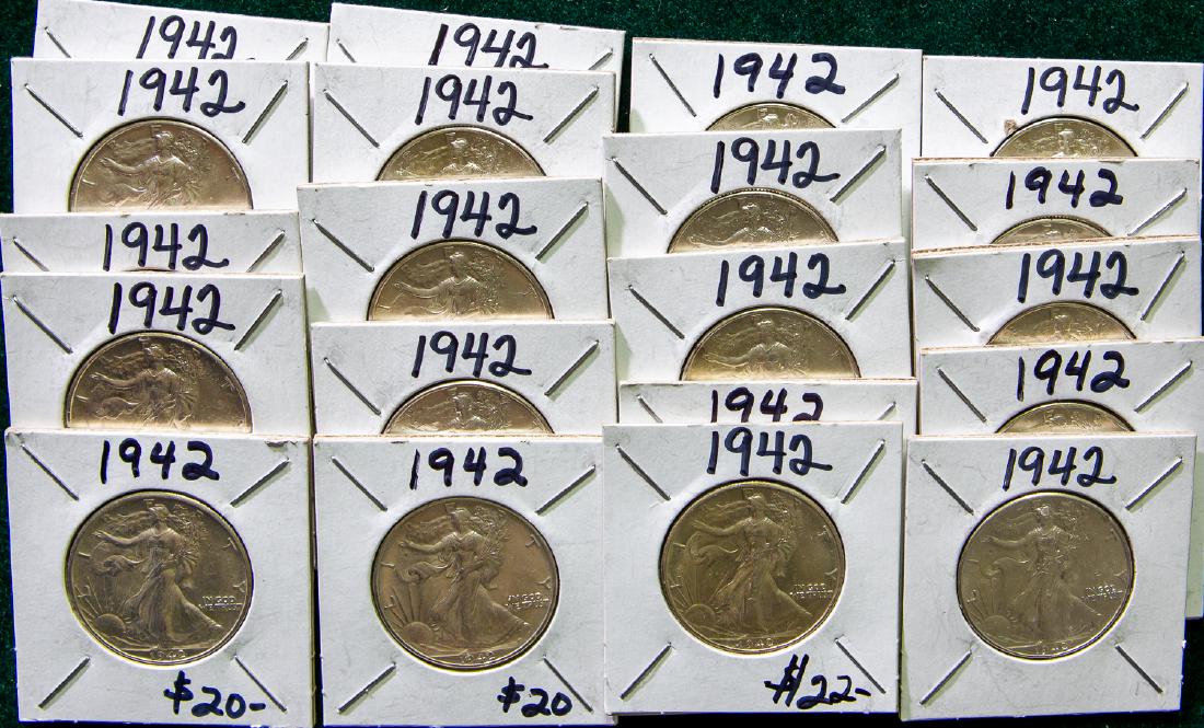 TWENTY 1942 WALKING LIBERTIES HALF DOLLARS 50C (1 of 2)