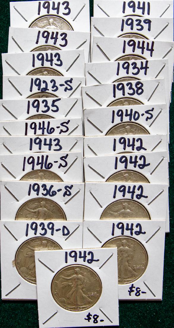 TWENTY ONE 1923 - 1946 WALKING LIBERTIES HALF DOLLARS (1 of 2)
