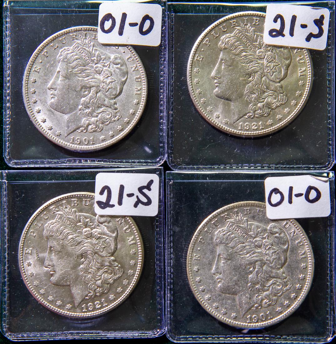 FOUR 1901 - 1921 MORGAN DOLLARS $1 (1 of 2)