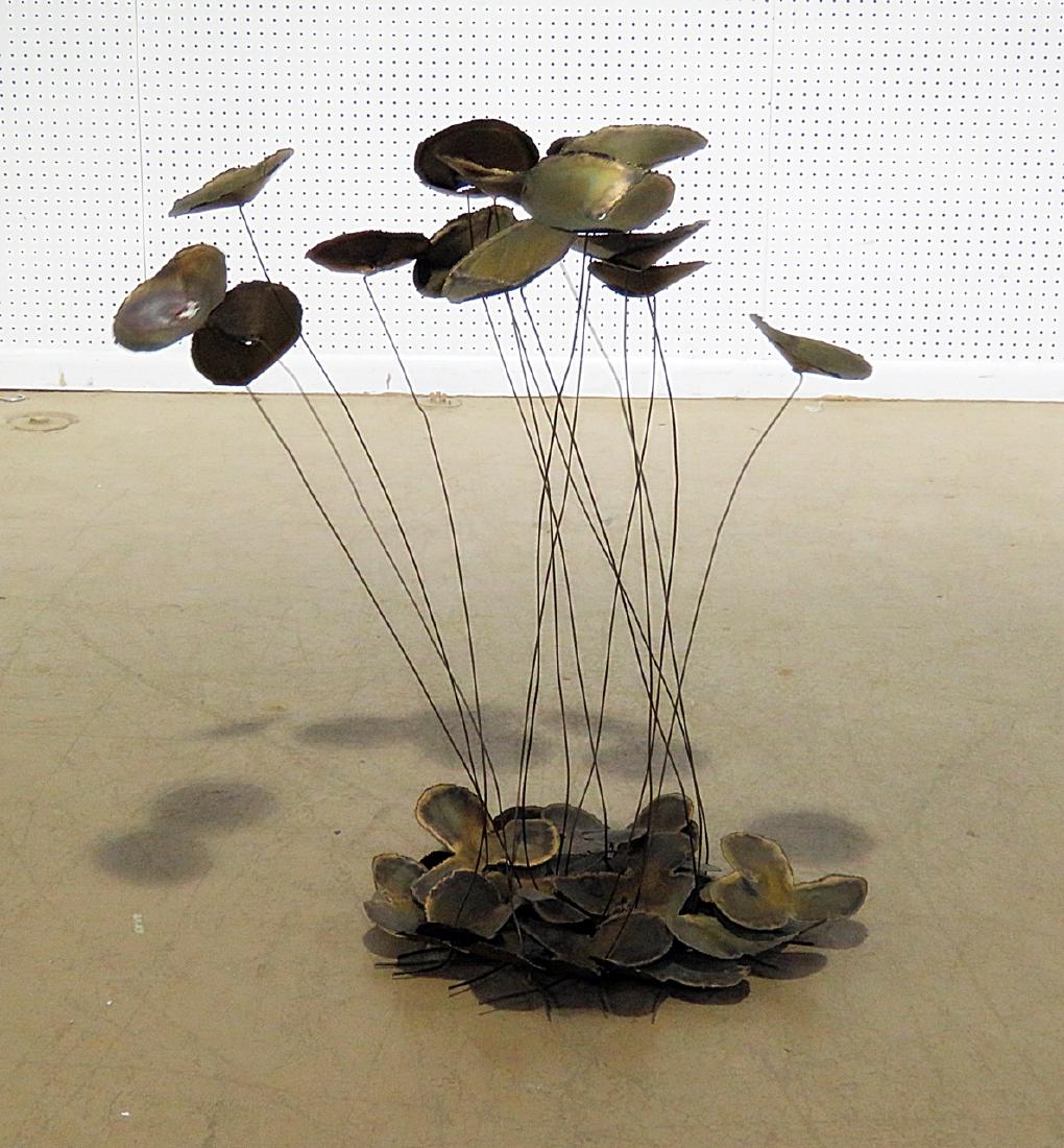 BRUTALIST STYLE FLORAL SCUPLTURE: All metal. 36" h x 22" w x 19 1/2" d.