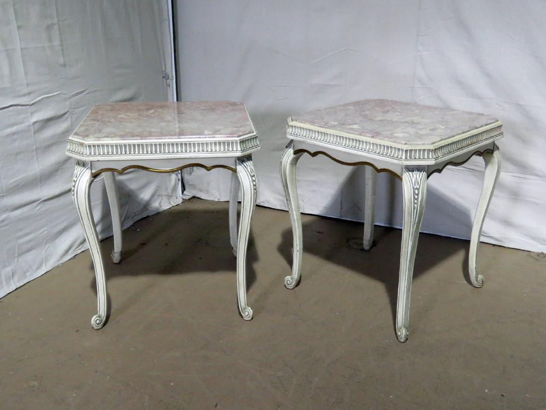 PAIR FRENCH MARBLE TOP END TABLES (1 of 6)