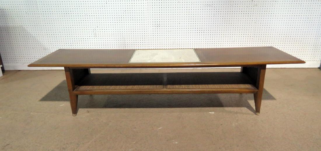 LANE STYLE WALNUT COFFEE TABLE WITH TRAVERTINE INSERT (1 of 8)