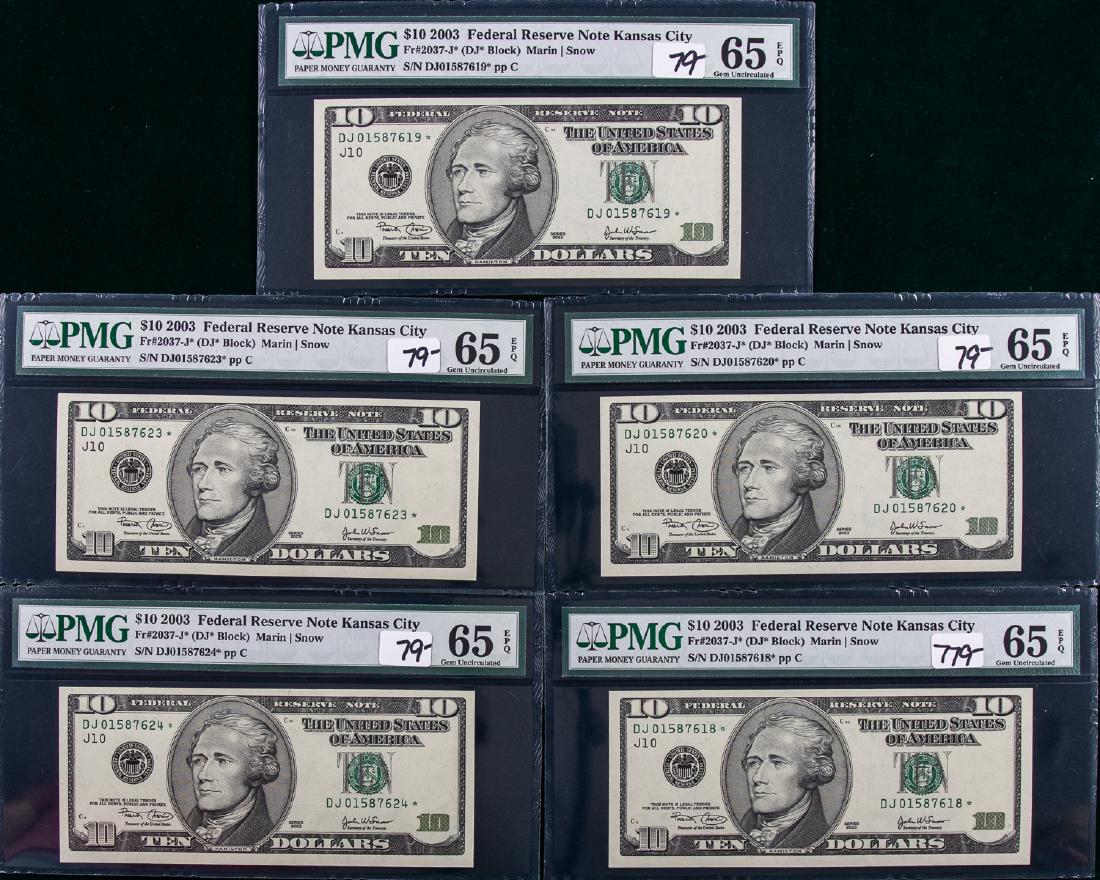 5 - 2003 $10 TEN DOLLAR FEDERAL RESERVE NOTES (1 of 2)