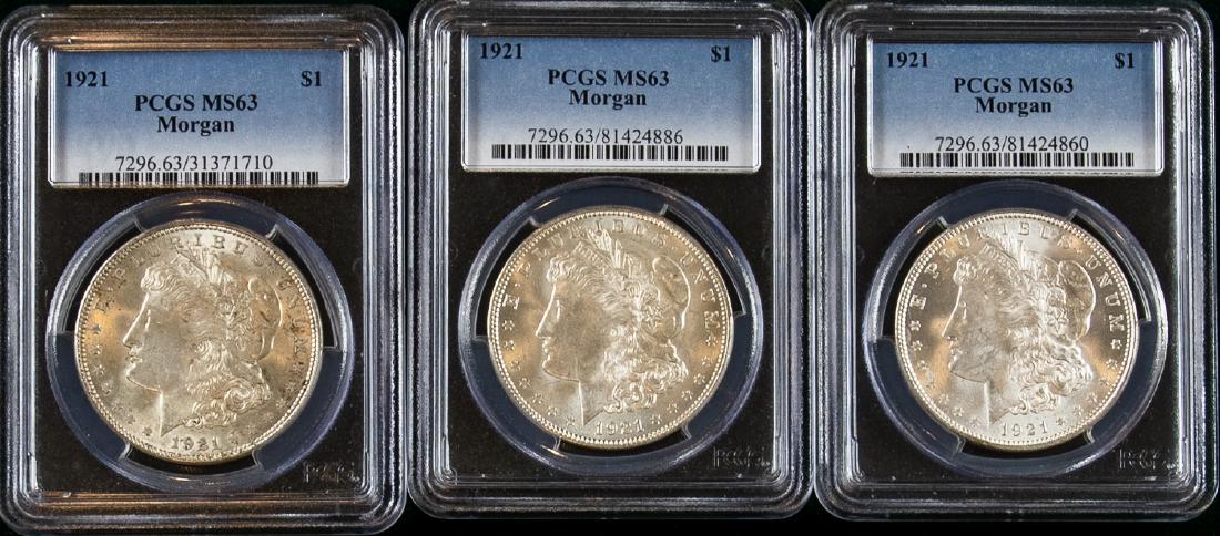 3 - 1921 MORGAN SILVER DOLLARS $1 (1 of 2)