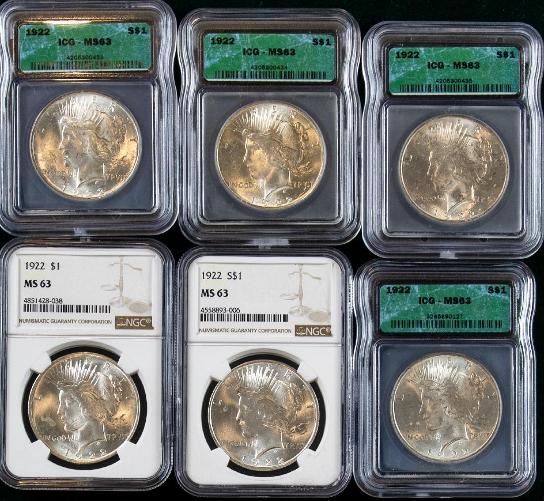 6 - 1922 PEACE SILVER DOLLARS $1 (1 of 2)