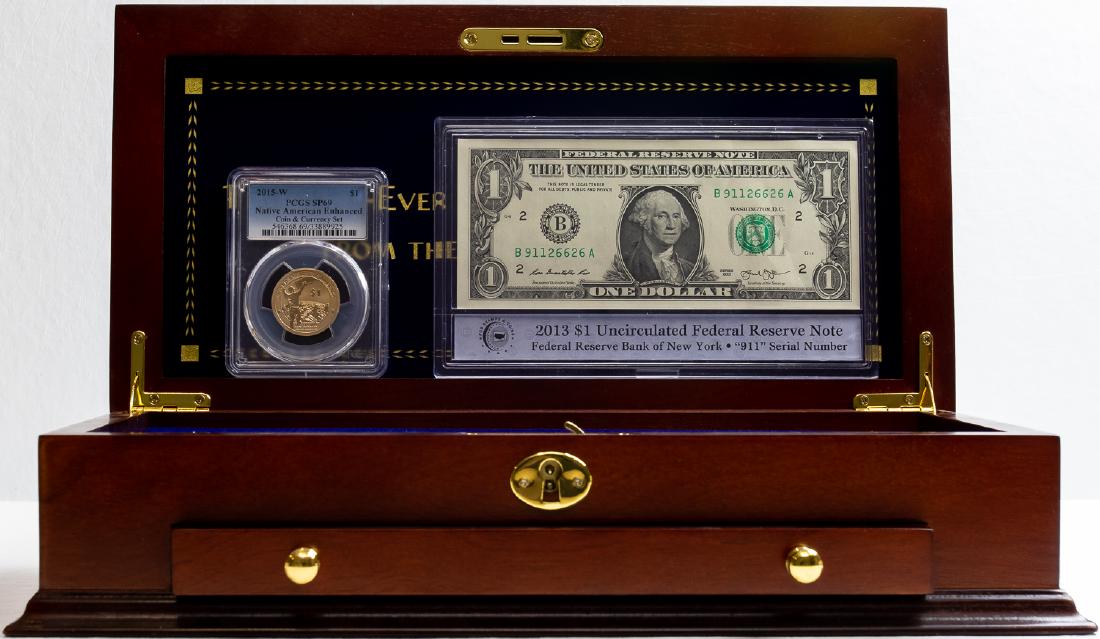 2015 W NATIVE AMERICAN ENHANCED COIN & CURRENCY SET: $1 PCGS SP69. PCS Federal Reserve note "911 series".