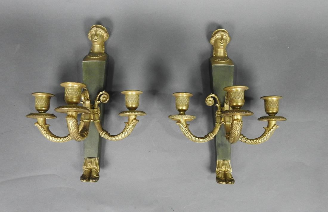 PAIR OF FRENCH EMPIRE BRONZE SCONCES (1 of 5)