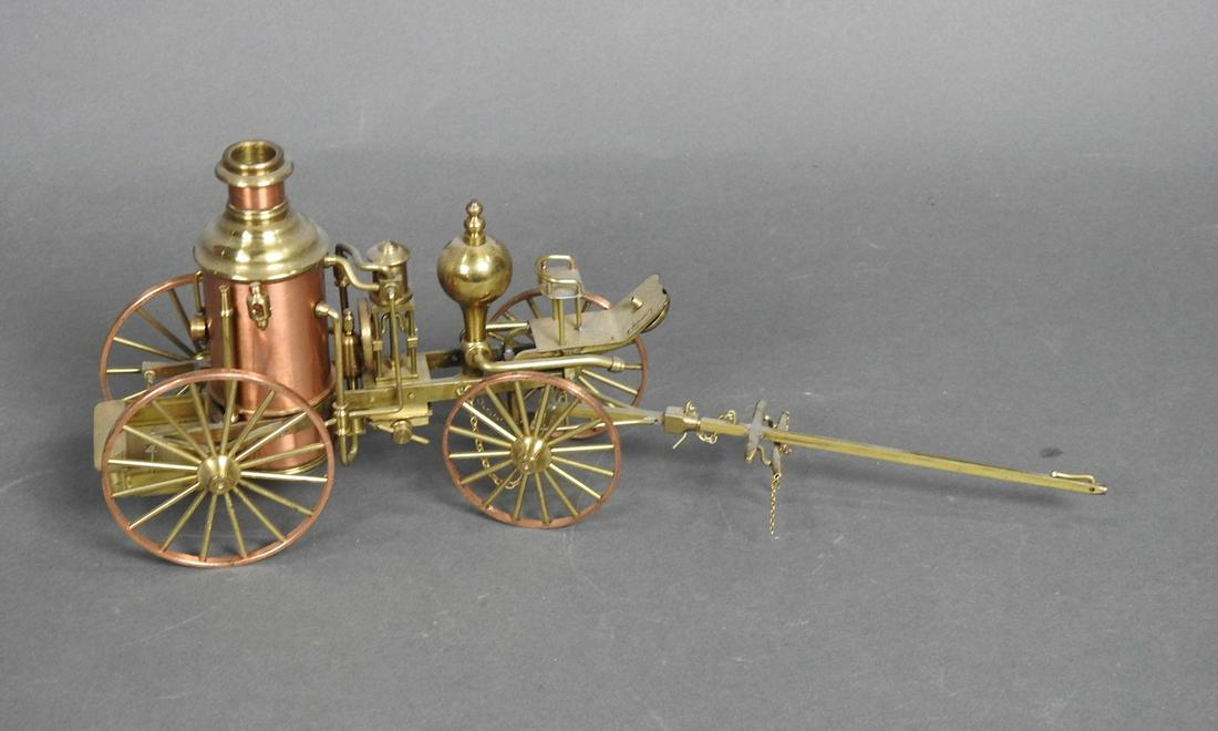 ANTIQUE MODEL FIRE WAGON COPPER & BRASS (1 of 7)