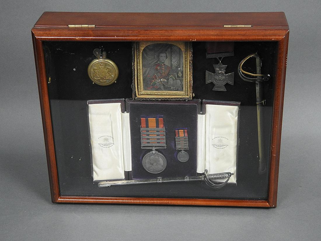 VICTORIAN SHADOWBOX W/BOER WAR MEDALS & PHOTO (1 of 10)
