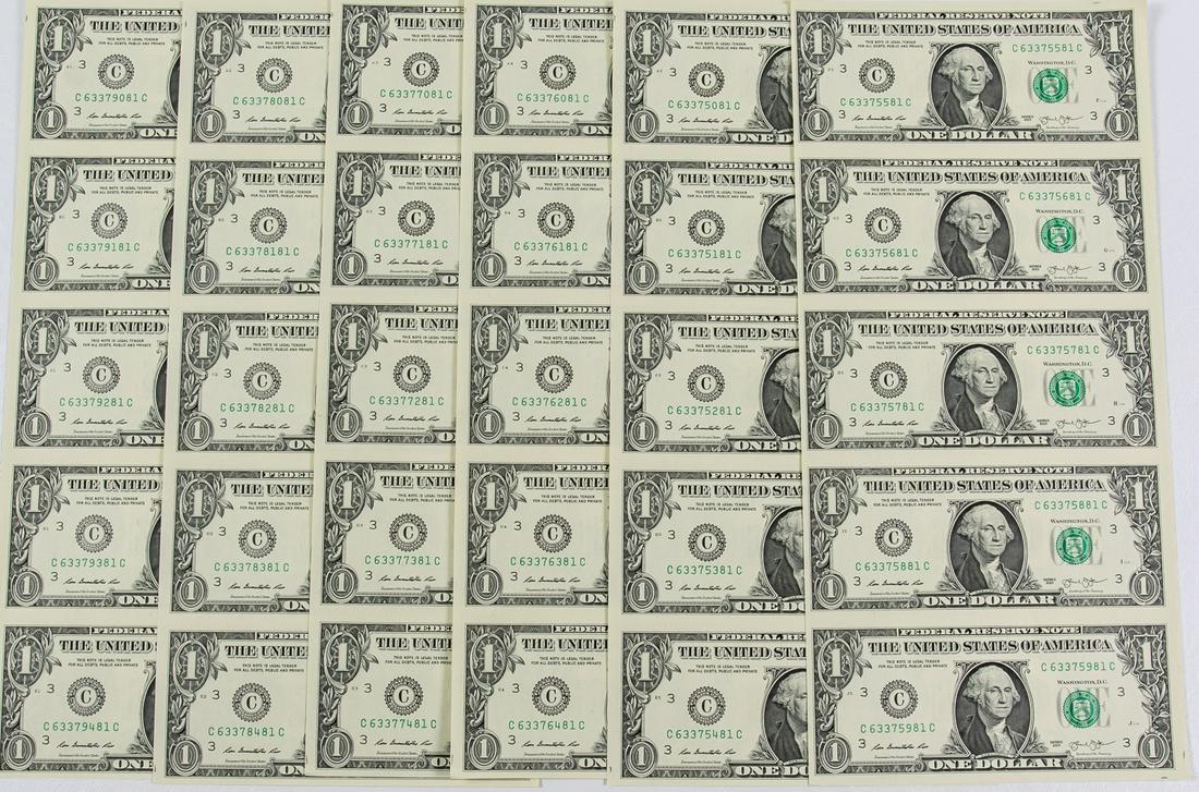 6 - 2013 UNCUT $1 ONE DOLLAR FEDERAL RESERVE NOTES (1 of 2)