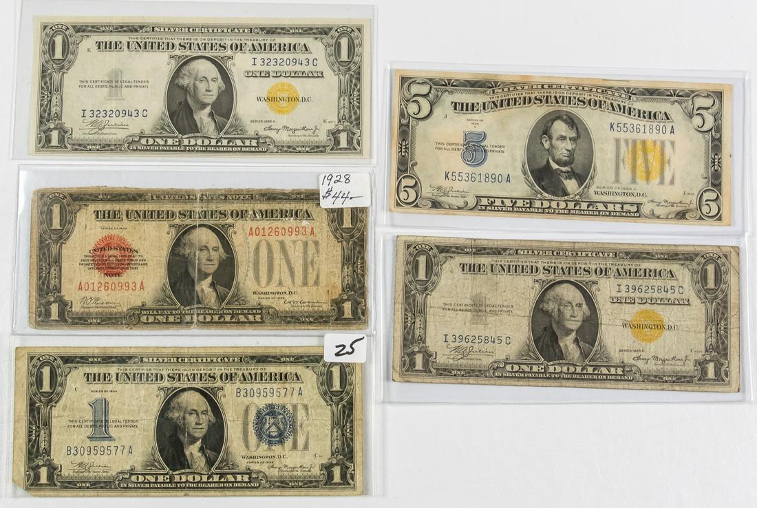5 - $1 ONE DOLLAR & $5 FIVE DOLLAR SILVER CERTIFICATES (1 of 2)