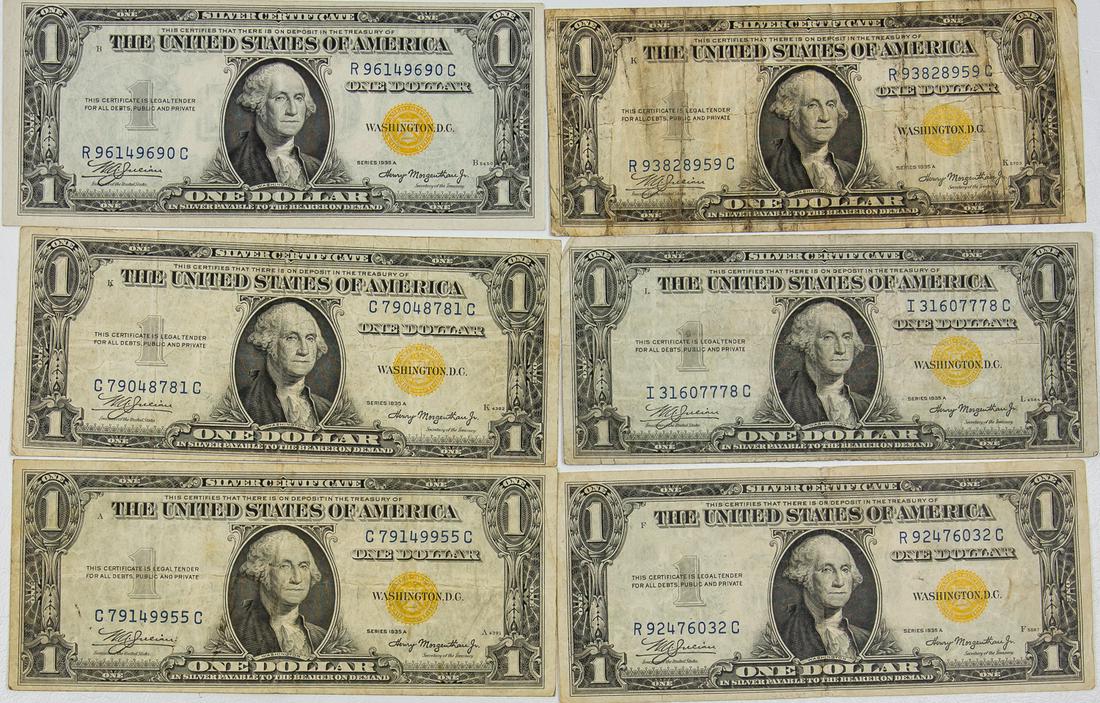 6 - 1935A SILVER CERTIFICATE $1 ONE DOLLAR YELLOW SEAL (1 of 2)
