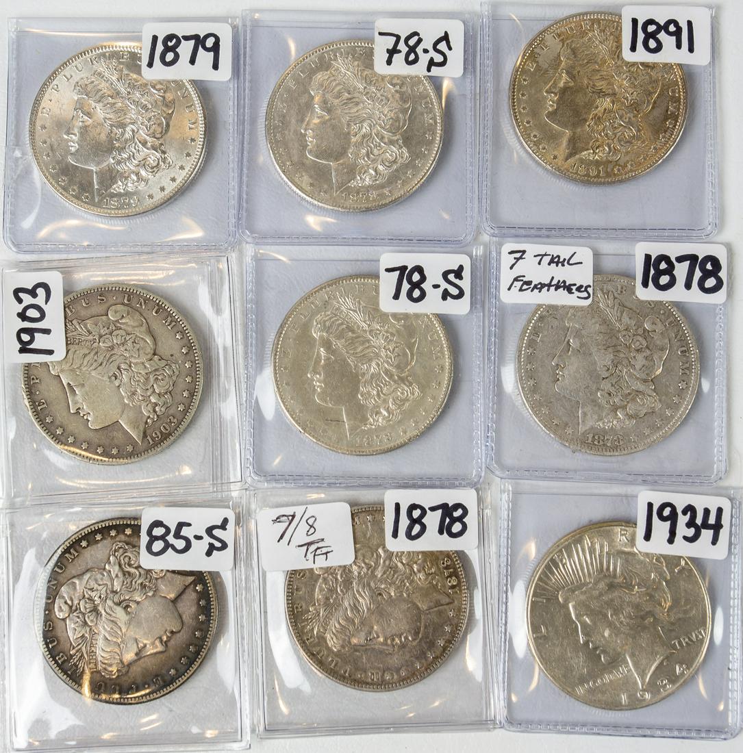 9 MORGAN PEACE AND SILVER DOLLARS $1 (1 of 2)