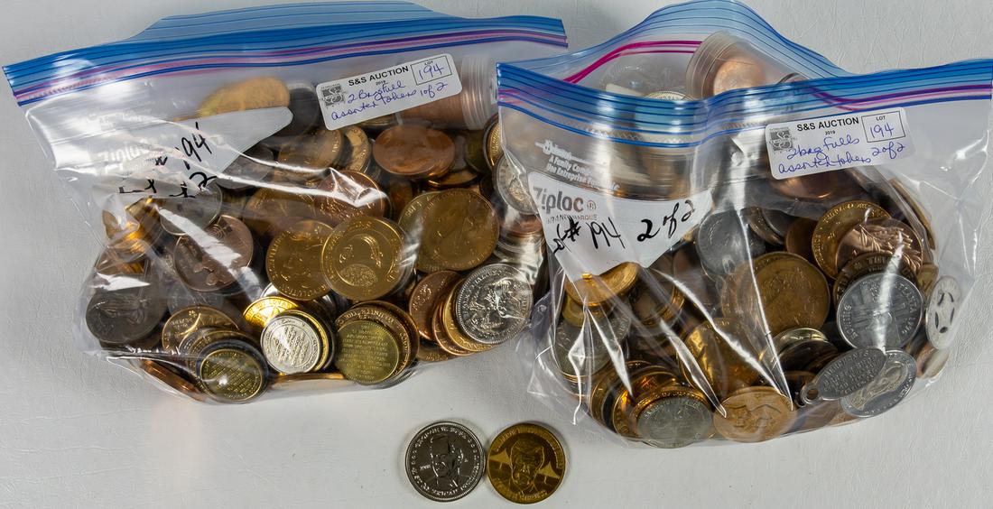 2 BAGS FULL OF TOKENS FROM AROUND THE WORLD (1 of 2)