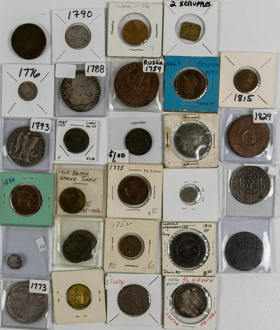 29 EARLY COINS AND TOKENS FROM AROUND THE WORLD 1700'S (1 of 2)