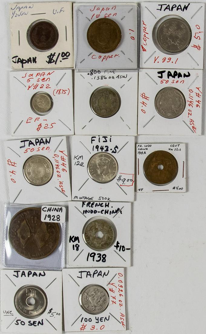 14 ASSORTED ASIAN COINS AND TOKENS (1 of 2)