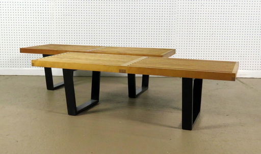 Pair Mid Century Modern Slatted Benches Herman Miller Sep 19