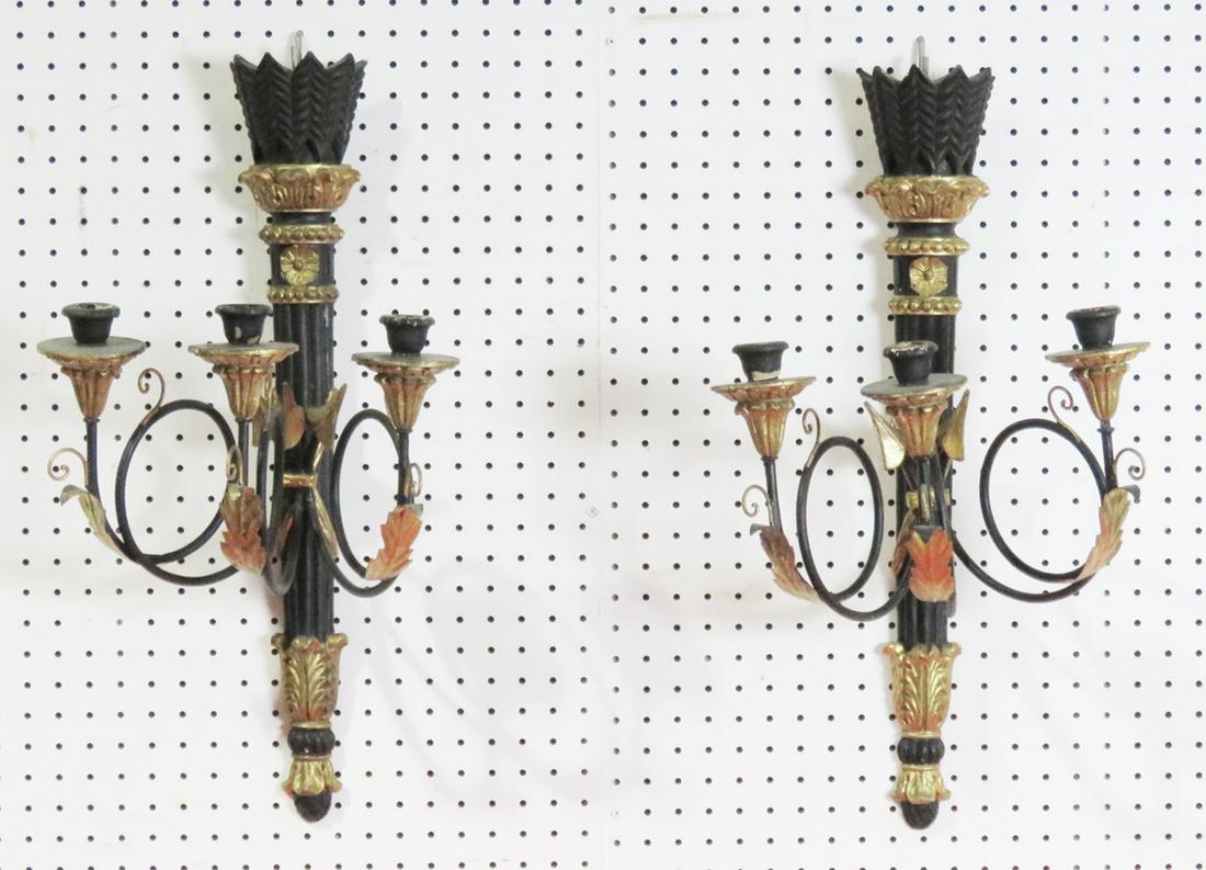 PAIR ITALIAN EBONIZED AND GILT SCONCES (1 of 8)