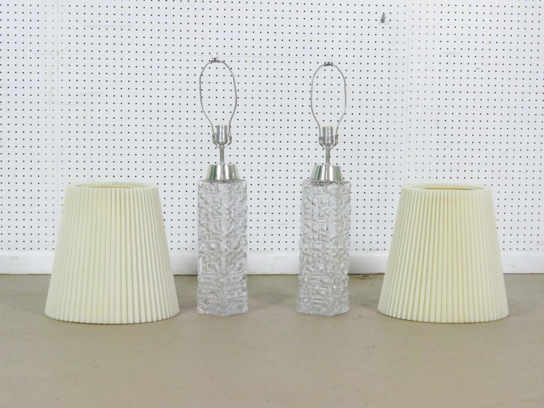 PAIR MID CENTURY MODERN SQUARE GLASS LAMPS (1 of 8)