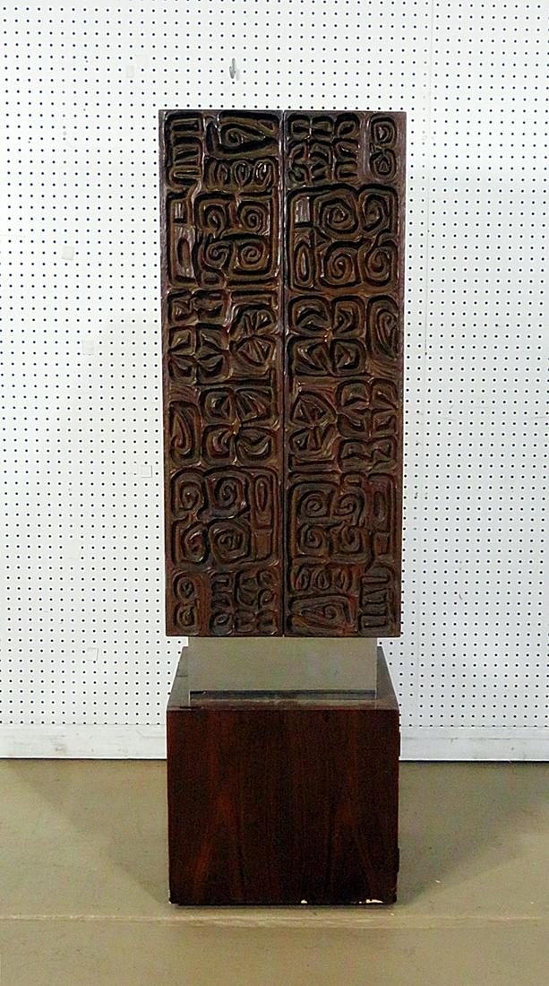 PAUL EVANS STYLE CARVED WOOD STANDING LIQUOR CABINET (1 of 8)
