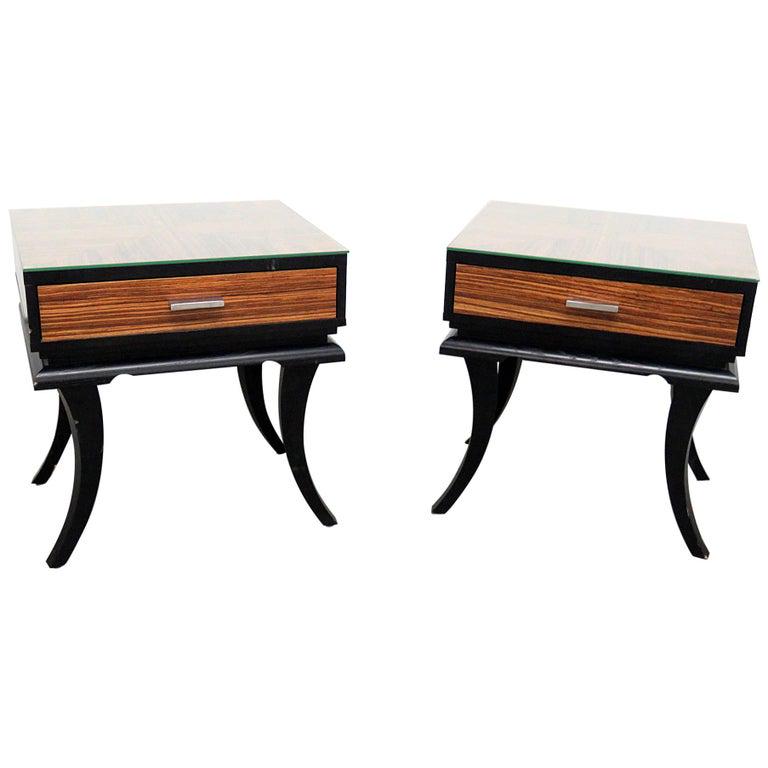 PAIR GLASS TOP END TABLES MANNER JAMES MONT (1 of 10)