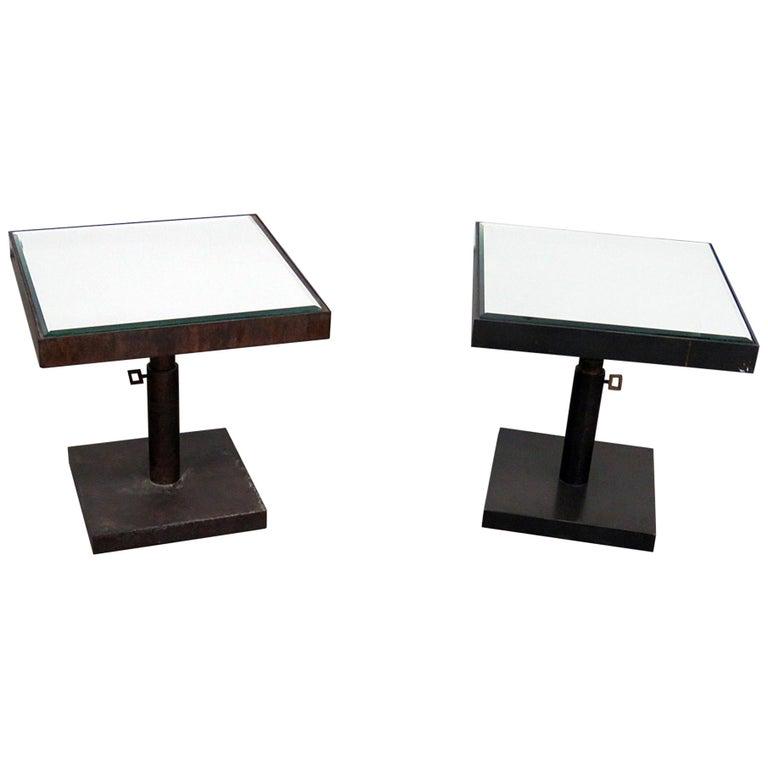 COMPANION PAIR INDUSTRIAL STYLE GLASS TOP END TABLES (1 of 6)