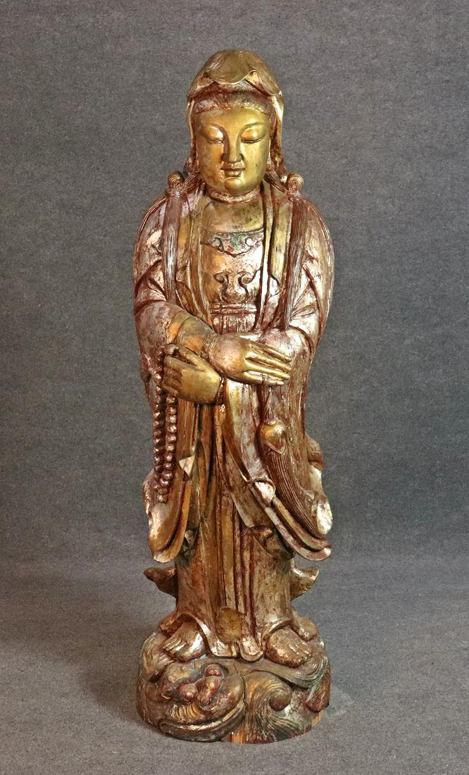 LIFE SIZE TIBETAN WOOD GILT GODDESS STATUE (1 of 13)