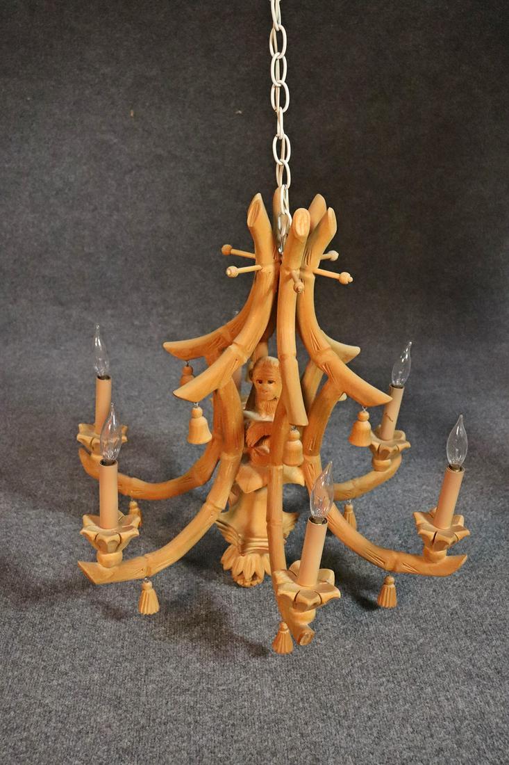 TROPICAL FAUX BAMBOO CARVED MONKEY CHANDELIER (1 of 11)