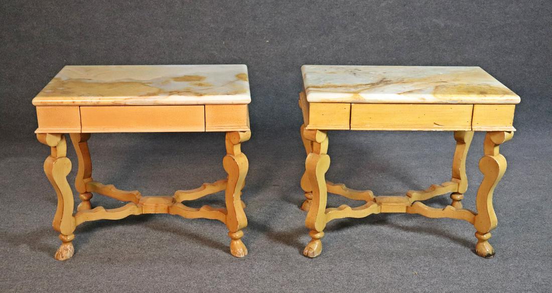 PAIR OVERSIZED ONYX TOP CONTINENTAL CREAM END TABLES (1 of 9)