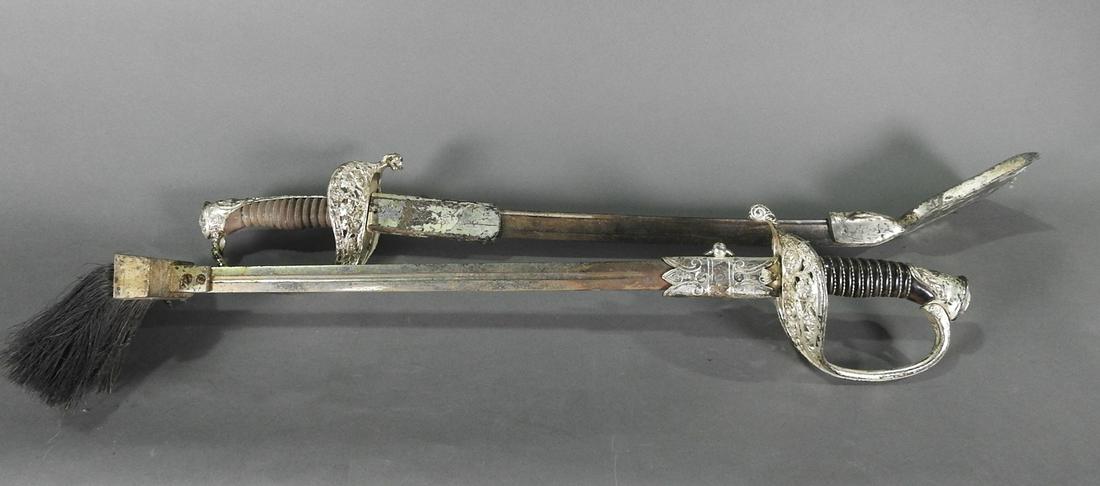 PAIR METAL SWORD HANDLE FIREPLACE TOOLS (1 of 4)