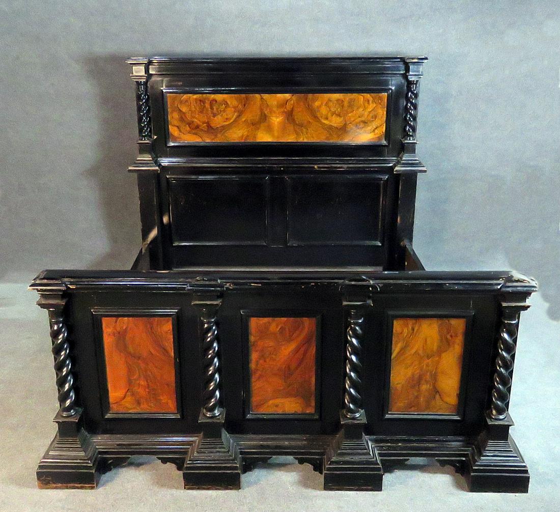 ITALIAN BAROQUE BURLED WALNUT & EBONIZED BED (1 of 9)