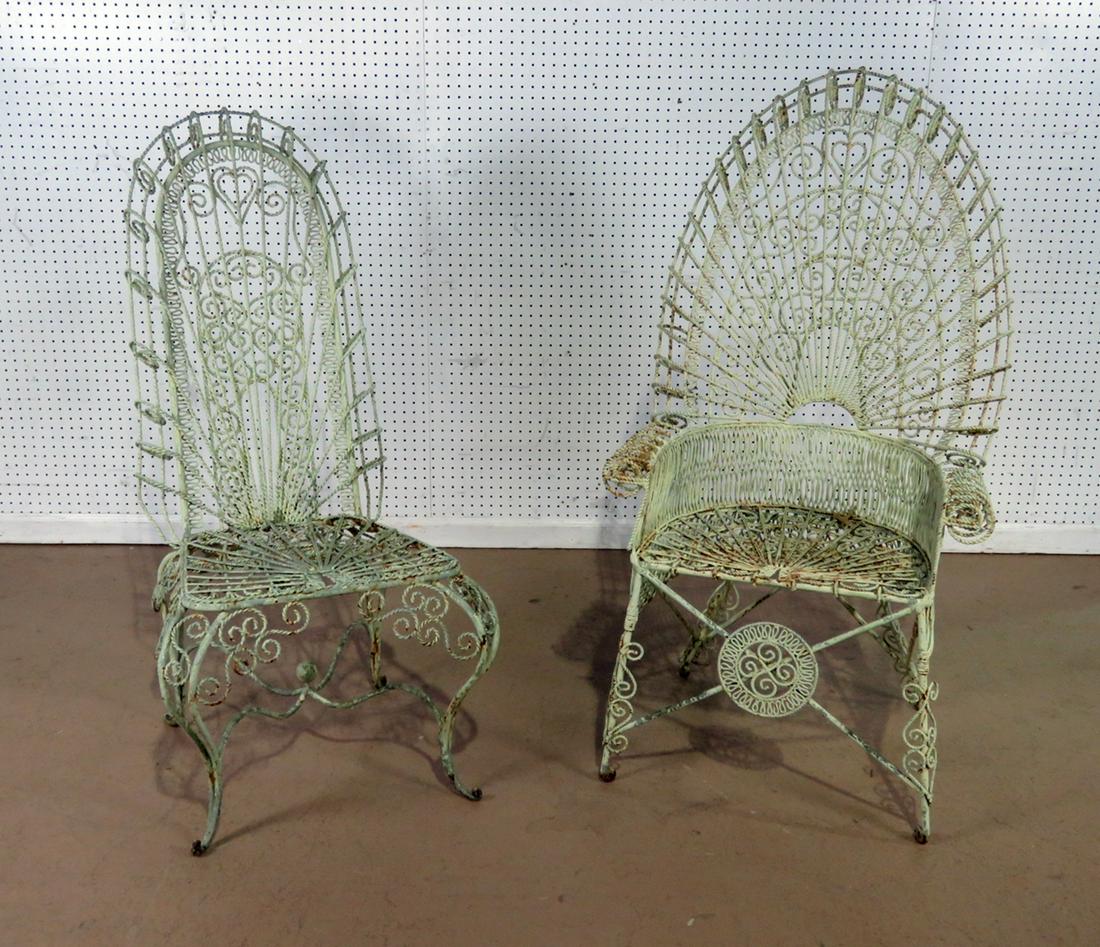 PAIR ORNAMENTAL WROUGHT IRON CHAIRS (1 of 15)