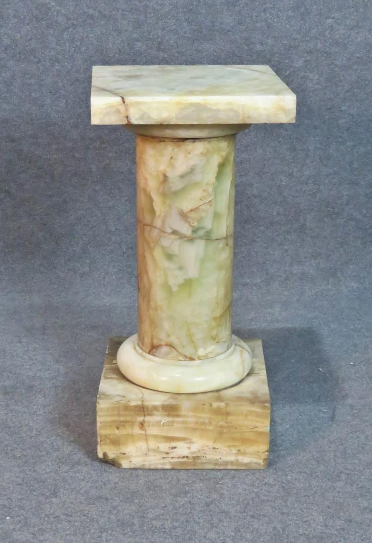 ALABASTER PEDESTAL: All alabaster. 31" h x 15" square.