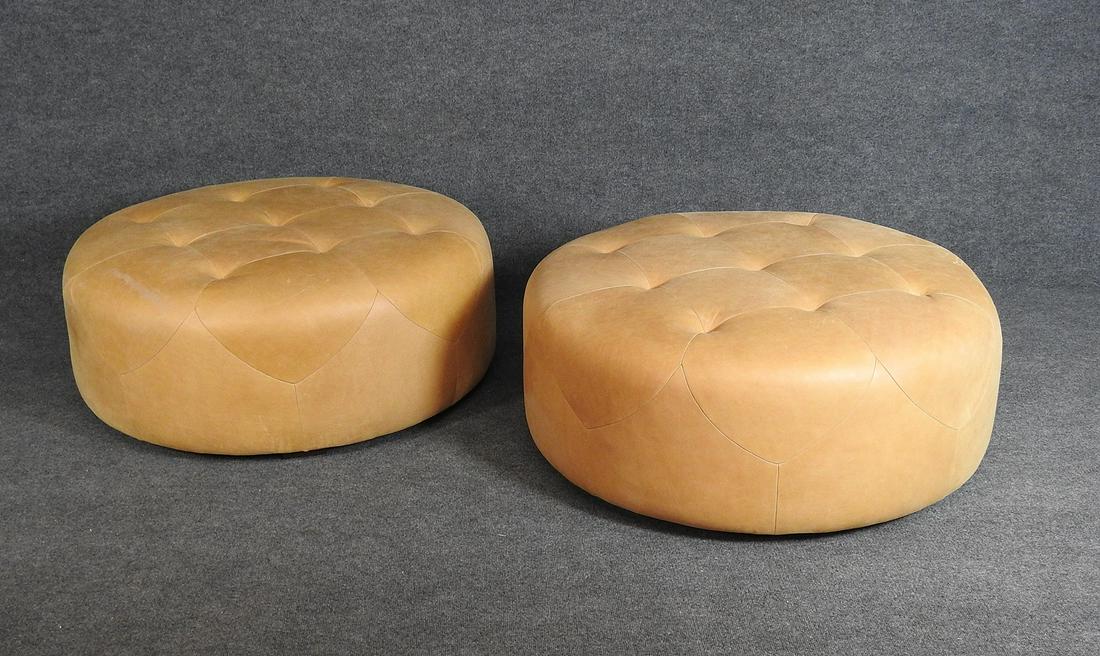 PAIR ART DECO STYLE LEATHER POOFS (1 of 3)