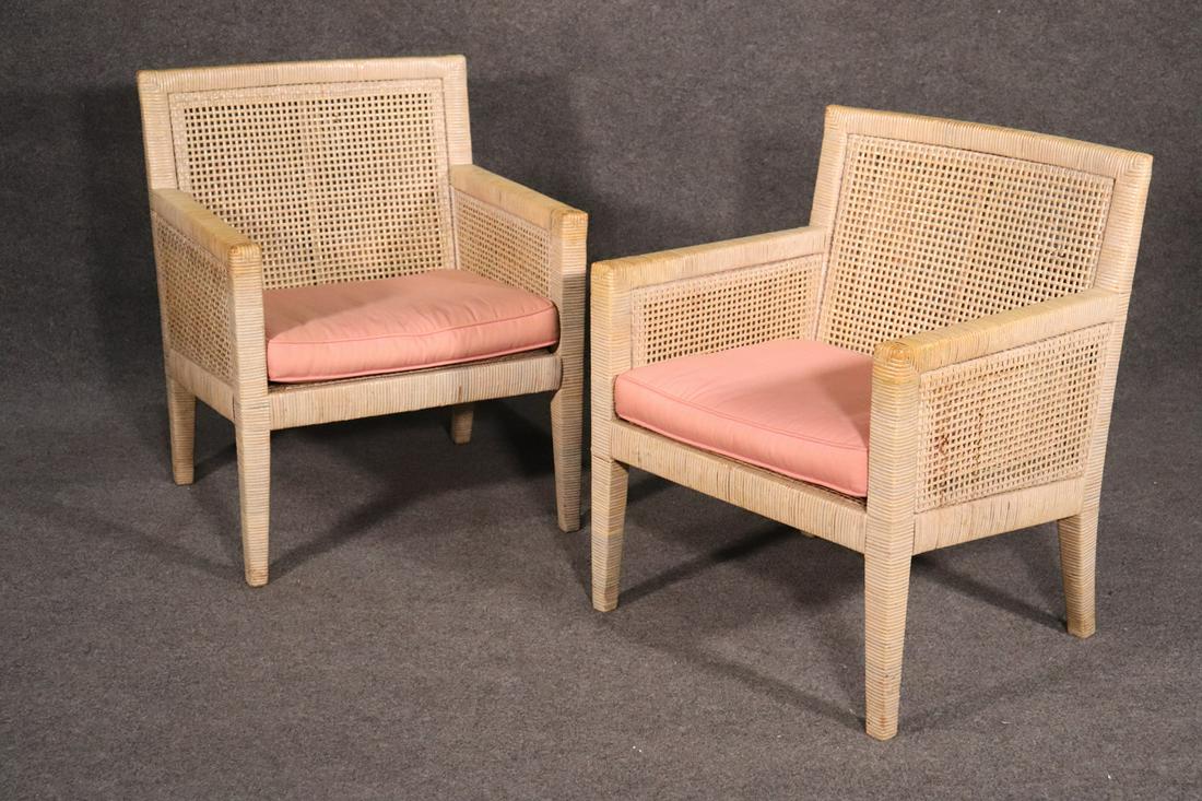 PAIR CANE & WICKER LOUNGE CHAIRS (1 of 10)