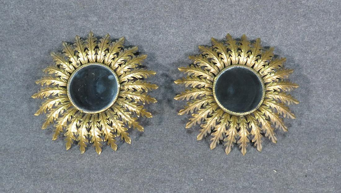 PAIR GILT METAL SUNBURST MIRRORS (1 of 8)